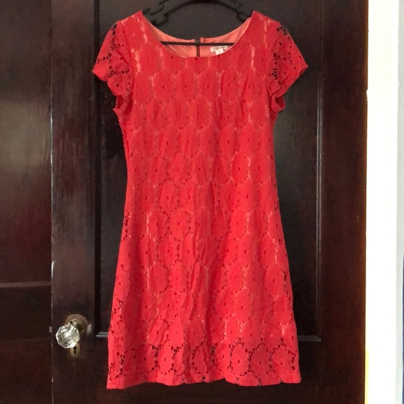 Coral and Peach Lace Dress - Picture 1 of 3